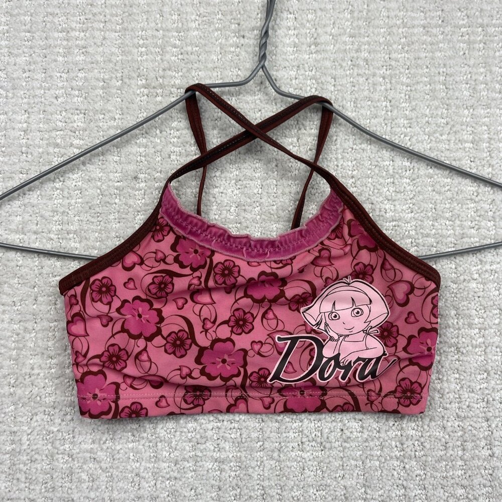 Y2K 2009 Dora The Explorer Bathing Suit Top Girls 3X Pink Floral Beach Tropics